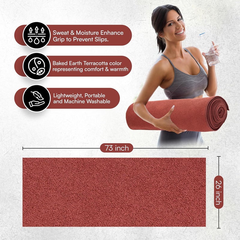 Evolution Earth Yoga Mat Towel - Double Sided Microfiber Yoga Towel - Sweat Absorbent Non Slip Hot Yoga Towel - Lightweight, Quick Drying Pilates and Bikram Sweat Towel - 73''L x 26''W, Sedona - Image 3